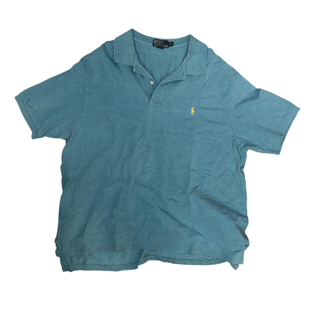 Polo Ralph Lauren Mens 2XB Big Short Sleeve Pique Polo Teal Blue Yellow Pony